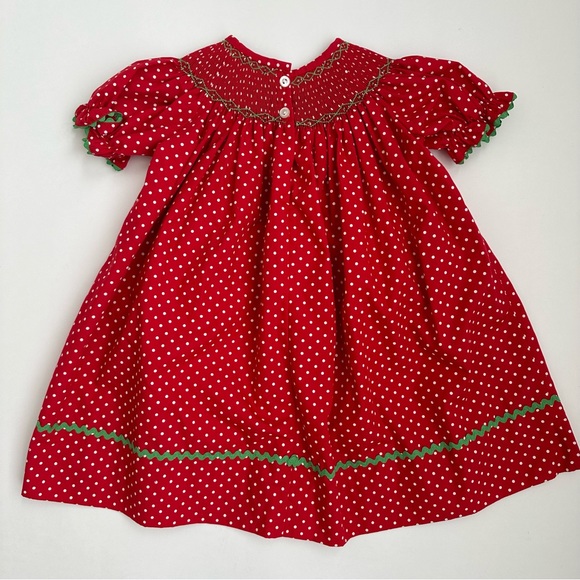 Shrimp & Grits Kids Christmas Tree Smocked Dress 18 mo - Picture 2 of 7